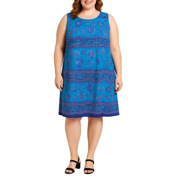 R & K Floral Print Sleeveless Back Keyhole Zip Closure Shift Dress Plus Size 20W - Picture 1 of 8